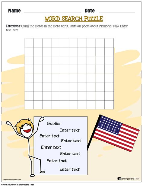 Memorial Day Word Search Storyboard By Templates
