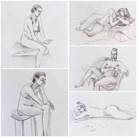 Set Of Five Sketches Of A Nude Female Figure Drawing By Anastasia Potelova Saatchi Art