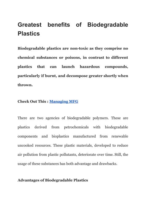 Greatest benefits of Biodegradable Plastics by catalyst - Issuu