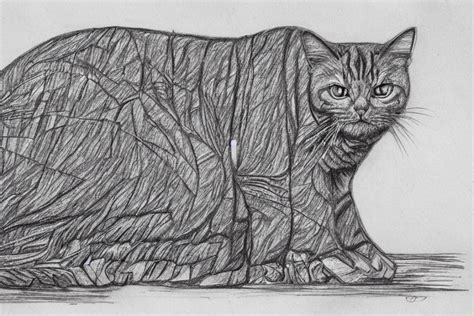 Krea Ai Gigachad Cat Highly Detailed Sketch Line Art By