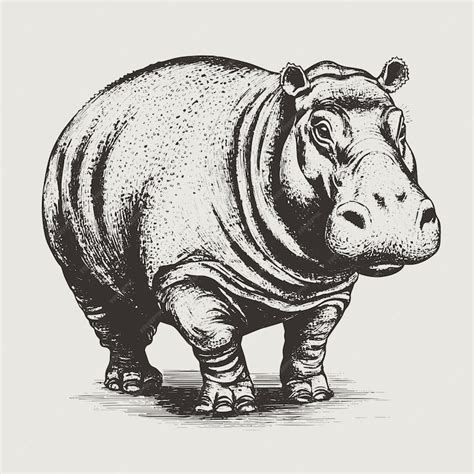 Premium Vector | Hippopotamus vector drawing isolated hand drawn ...