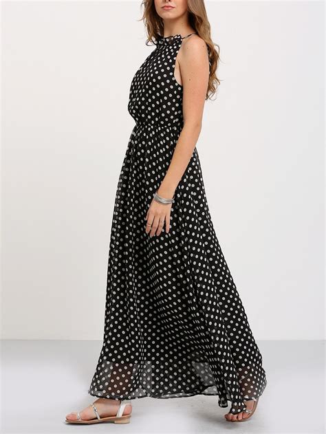 Black Sleeveless Polka Dot Maxi Dress SheIn Sheinside Polka Dot Maxi