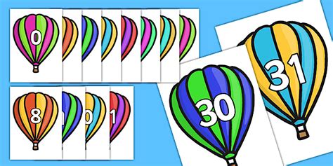 Calendar Numbers 0 31 On Hot Air Balloons Stripes Twinkl