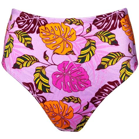 Peek And Beau Mix Match Palm Print High Waisted Bikini Bottom Women Pink Flannels