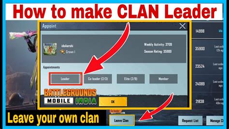 How To Make Clan Leader In Bgmi How To Appoint Co Leader Leave Your Clan Clan Motto Pubg