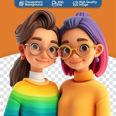 Premium PSD Content Lgbt Pair Hues Of Rainbow Lesbian Duo In Simple D Cartoon Render