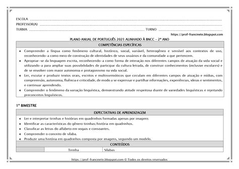 Atividade De Português 2 Ano De Acordo Com A Bncc - Plano Anual de Português 2º ano 2025 – alinhado à BNCC ~ Atividade para ...