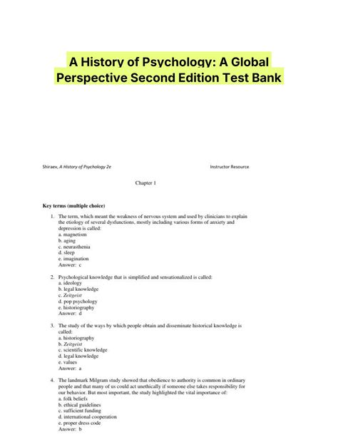 A History of Psychology: A Global Perspective Second Edition Test Bank