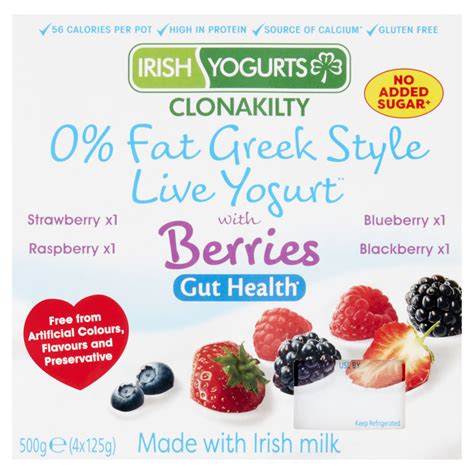 Irish Yogurts Clonakilty 0 Fat Greek Style Live Yogurt Variety 4 Pack