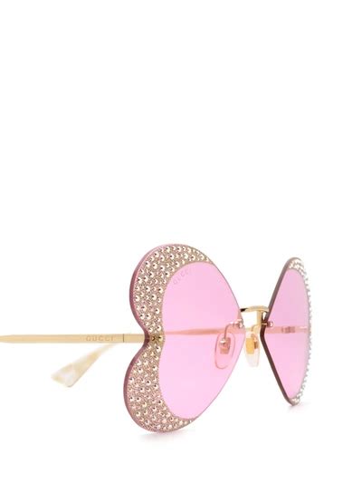 Gucci Crystal Embellished Heart Shape Sunglasses In Gold Modesens