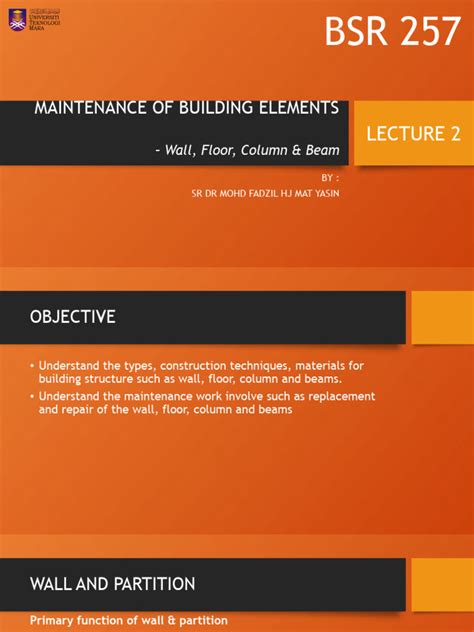 Lecture 2 Maintenance Of Building Elements Wall Floor Column