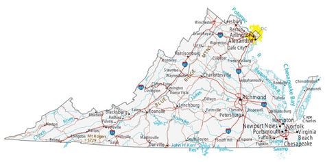 Virginia State Map - Places and Landmarks - GIS Geography