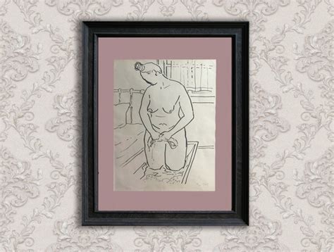 Naked Woman Bathing Ukrainian Vintage Painting Original Nude Online Supermarket