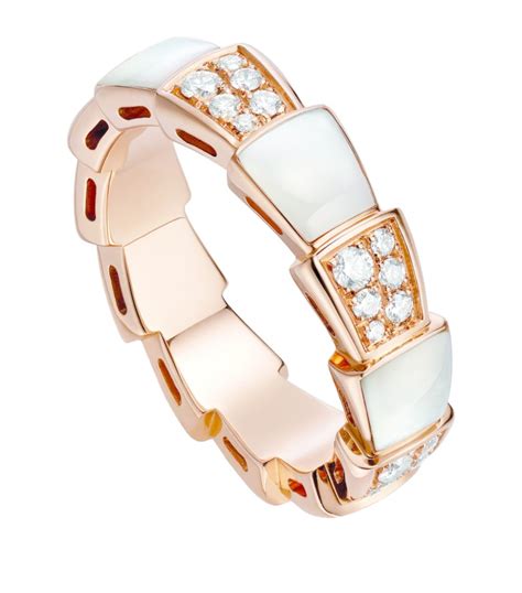 Bvlgari Rose Gold Mother Of Pearl And Diamond Serpenti Viper Ring