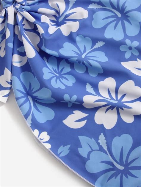 SHEIN Swim Mod Conjunto de bikini floral Sujetador micro triángulo halter Bottom bikini