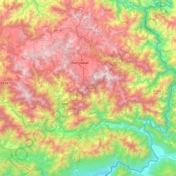 Champawat topographic map, elevation, terrain