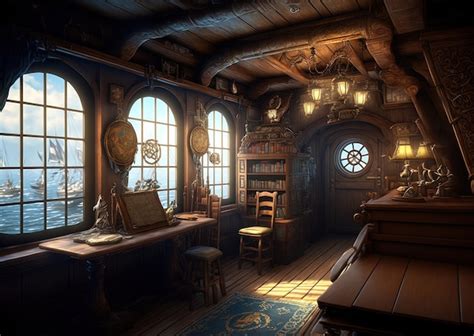 Premium Photo | Interior of the Captain's Cabin a Pirate Ship