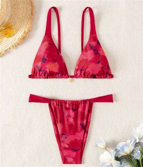 Sh31n Women S Summer Beach Tie Dye Sexy Bikini Set Random Print Red Bikini Set Women S