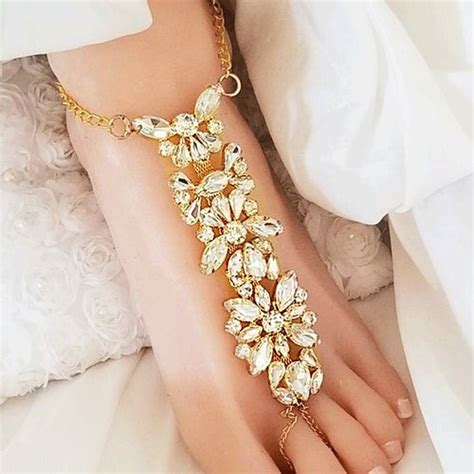 Gold Barefoot Sandals Wedding Foot Jewelrycrystal Bridal Etsy