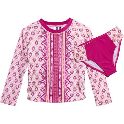 AQUA ET SOL Big Girls Rash Guard And Bikini Bottoms Set UPF 50 Long Sleeve Save 48