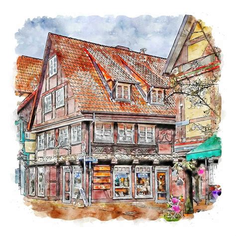 Celle Germany Watercolor Sketch Hand Drawn Illustration 23474818 Vector