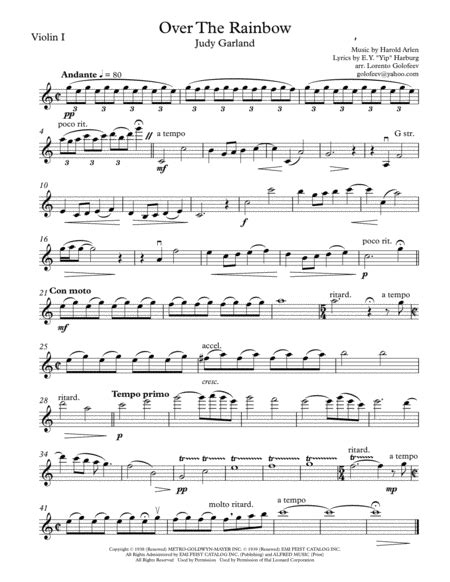 Over The Rainbow From The Wizard Of Oz Arr Lorento Golofeev Sheet