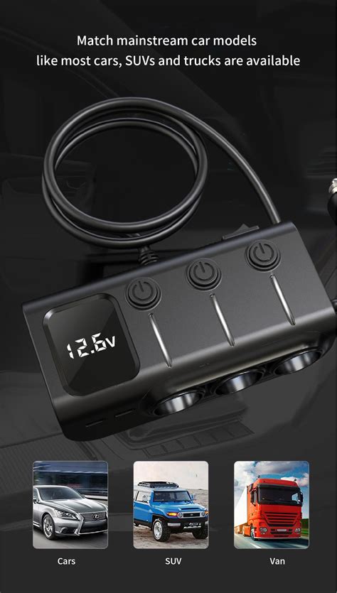Cigarette Lighter Adapter 3 Socket Cigarette Lighter Splitter 3 Usb Car