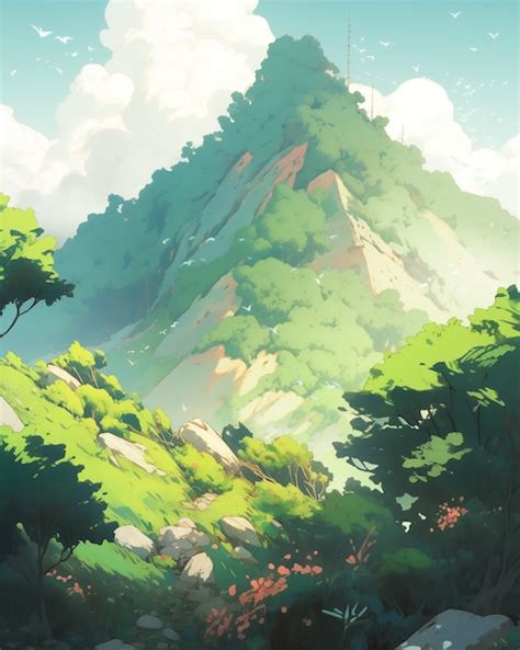 Free Photo Anime Style Mountains Landscape