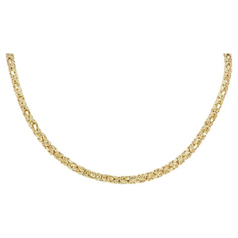 14 Karat Yellow Gold Square Byzantine Chain Necklace For Sale At