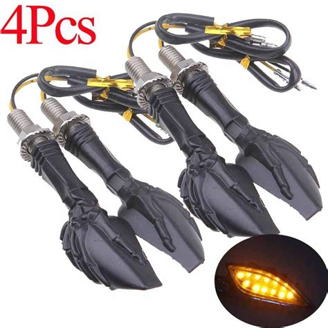 POSSBAY 4X Skull Hand Light Universal 12V Motorcycle LED Turn Signal