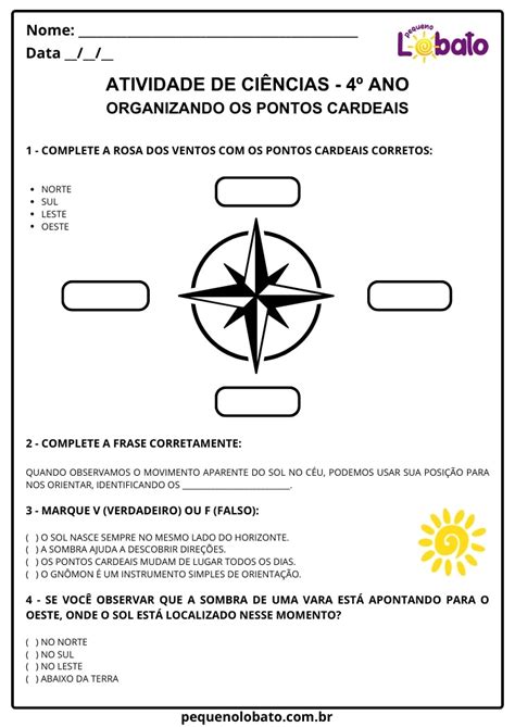 Atividade Sobre Pontos Cardeais 4 Ano - Atividades de Ciências 4º Ano – Pontos Cardeais, Sol, Sombra e Gnômon