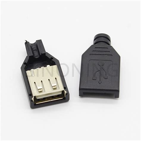 New 10pcs Type A Female Usb 4 Pin Plug Socket Connector With Black Plastic Cover Sinoning