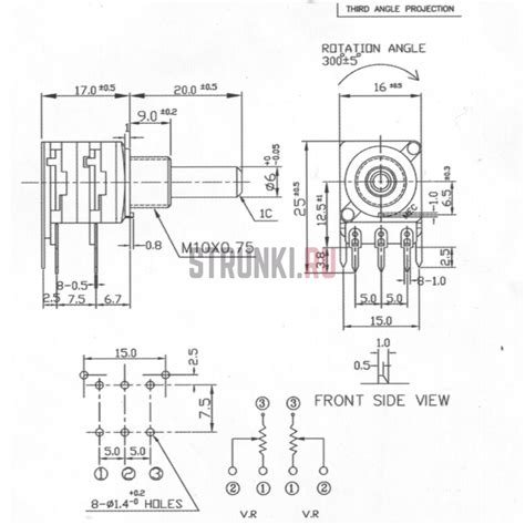 Потенциометр сдвоенный MEC M 85252 A25K и C25K, длина резьбы 9 мм ...