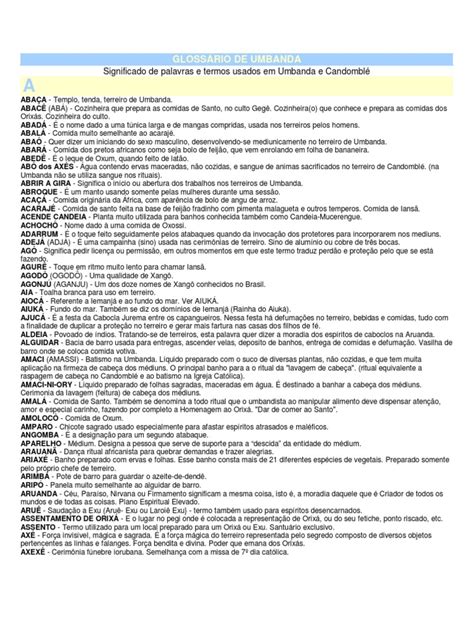 Palavras De Umbanda E Seus Significados - Glossário de Termos da Umbanda | PDF | Espiritismo | Mediunidade
