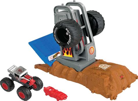 Hot Wheels Monster Trucks Bone Shaker Tire Press Challenge Playset With 1 Toy Truck Walmart