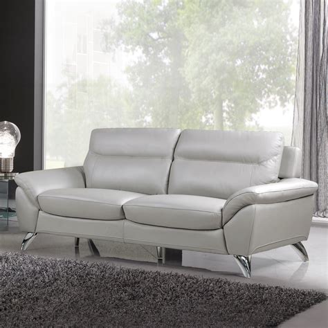 Cortesi Home Contemporary Monaco Genuine Leather Sofa Light Grey 78