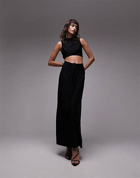 Topshop Jersey Draped Cut Out Midi Dress In Black Asos