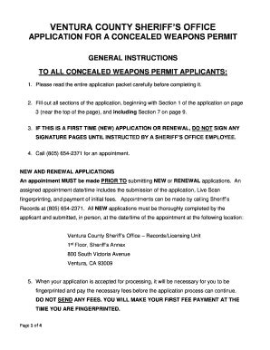 Fillable Online Ccw Permit Application Instructions Ventura County