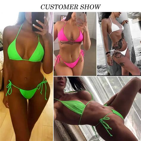 Peachtan Sexy Neon Bikini Push Up Swimwear Women 2019 Thong Woman