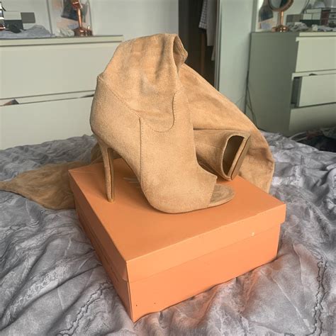Public Desire Nude Suede Open Toe Knee High Boots Depop