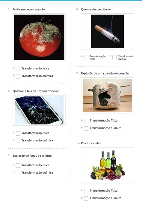 Atividades Sobre Transformações Químicas E Físicas 4 Ano Com Gabarito