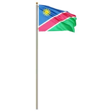 Namibia Flag Flying On Pole Flag Fluttering Flag Namibia Png