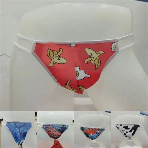Sexy Mens T Back G String Thong Bikini Underwear Funny Printing Pouch Thongs New Eur