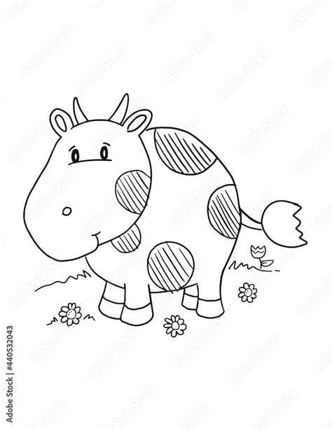 Cute Happy Farm Animal Cow Coloring Page Vector Illustration Art Stock