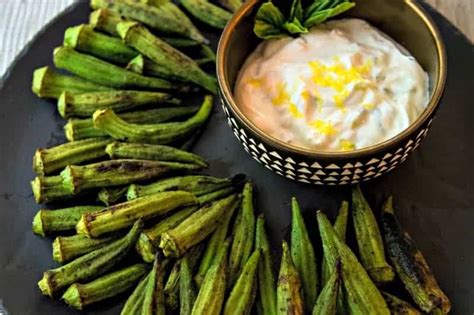 Peppery Grilled Okra And Lemon Basil Dipping Sauce Life Love And Good