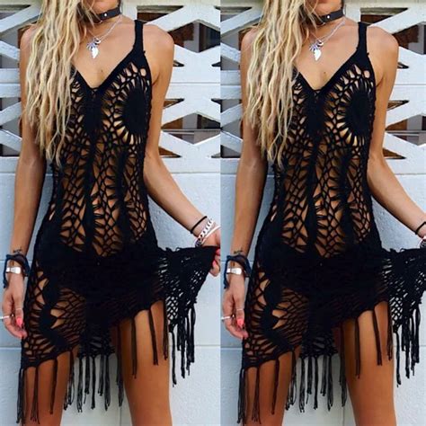 Women Beach Loose Bikini Smock Sunscreen Solid Tassel Blouse Crochet Swimsuit Swimwear