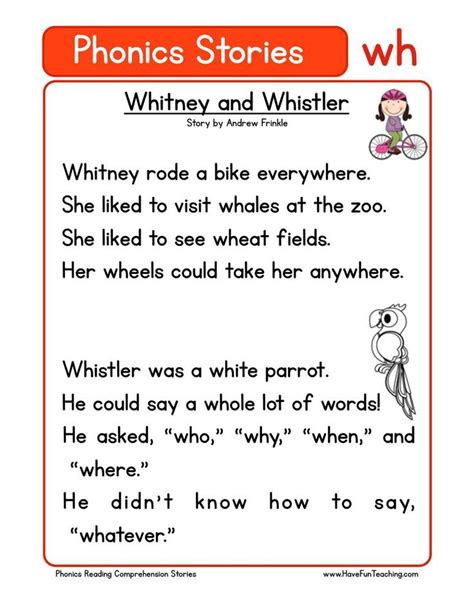 Whitney And Whistler Wh Phonics Stories Reading Comprehension Worksheet Phonics Reading