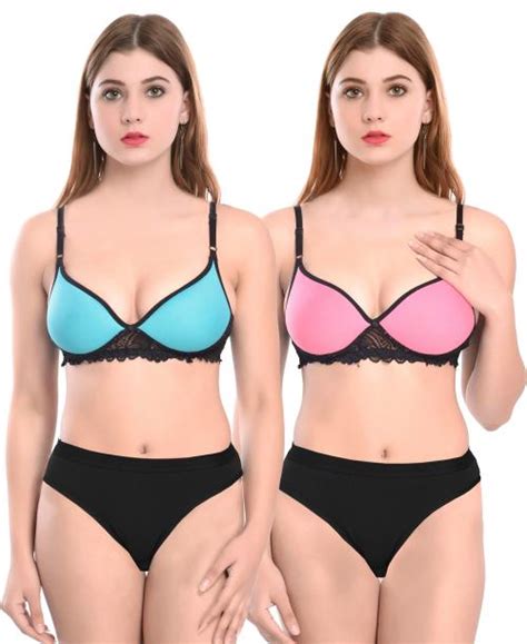 Buy Samvar Women Cotton Bra Panty Set For Lingerie Set Pack Of Color Blue Pink