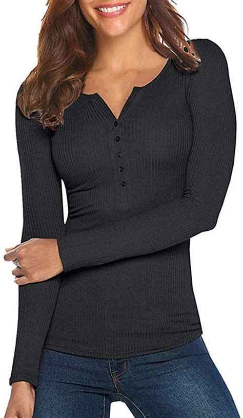 Lightweight Long Sleeve V Neck Ribbed Henley Tops Tees Get Great