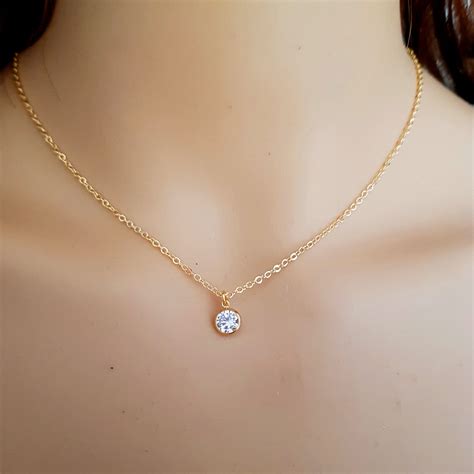 Tiny Gold Fill CZ Diamond Necklace Choker Clear Cubic Zirconia Etsy